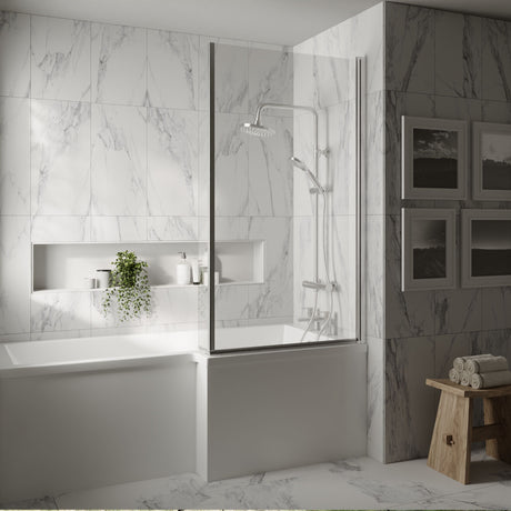 [BBSCBS7] Chrome 6mm Toughened Safety Glass Reversible L-Shaped Bath Hinged Screen - Lifestyle 1