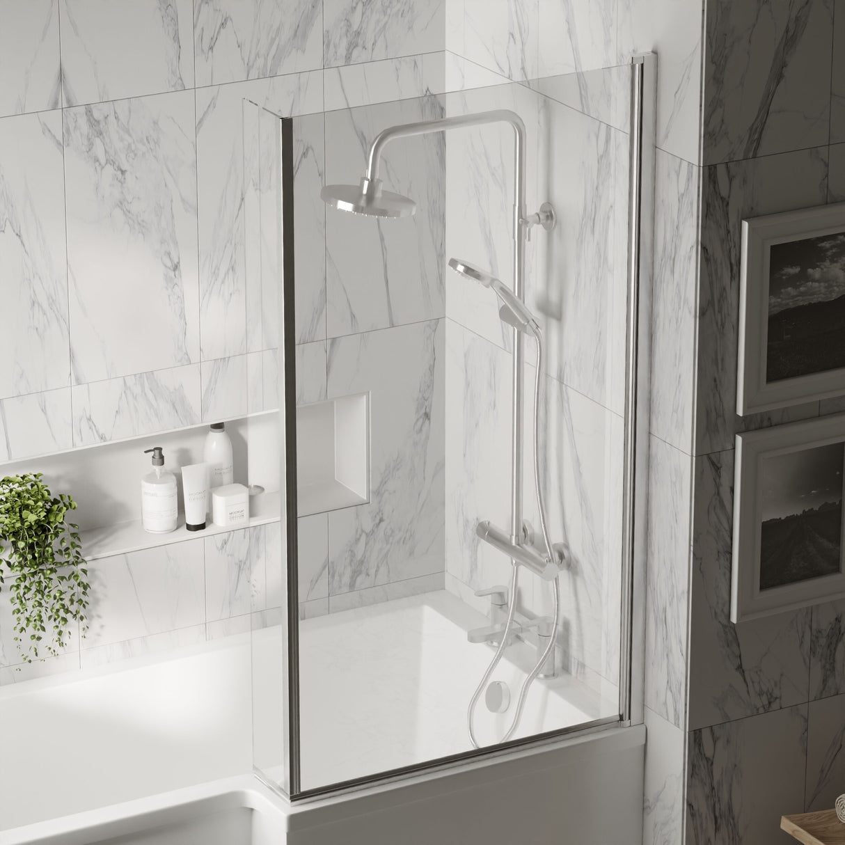 [BBSCBS7] Chrome 6mm Toughened Safety Glass Reversible L-Shaped Bath Hinged Screen - Lifestyle 3