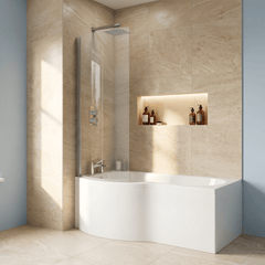 [BBSCCS0] Contemporary Curved 6mm Toughened Safety Glass Reversible P-Bath Bath Shower Screen - Lifestyle 2