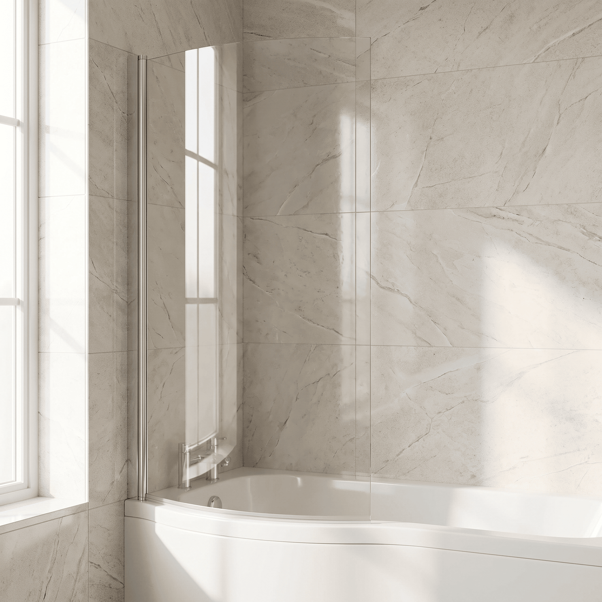 [BBSCCS0] Contemporary Curved 6mm Toughened Safety Glass Reversible P-Bath Bath Shower Screen - Silo