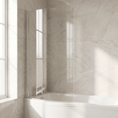[BBSCCS0] Contemporary Curved 6mm Toughened Safety Glass Reversible P-Bath Bath Shower Screen - Silo