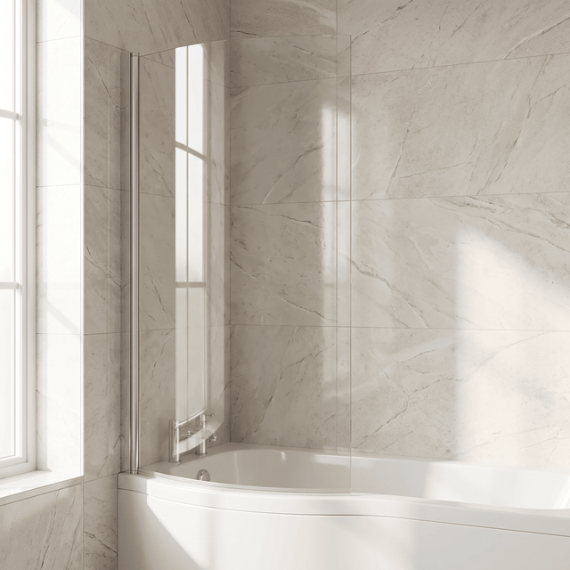[BBSCCS0] Contemporary Curved 6mm Toughened Safety Glass Reversible P-Bath Bath Shower Screen - Silo