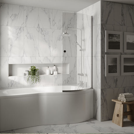 [BBSCCS1] Chrome 6mm Toughened Safety Glass Reversible P-Bath Screen with Knob - Lifestyle 1