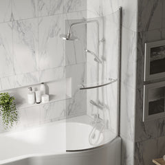 [BBSCCSR1] Balterley Contemporary 6mm Toughened Safety Glass Reversible P-Bath Screen with Towel Rail, 1430 x 715 x 185mm - Chrome - Lifestyle 3