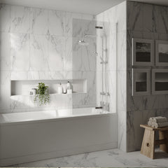 [BBSCRSS1] Chrome 5mm Toughened Safety Glass Centre Hinged Shower Bath Screen - Lifestyle 1