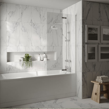 [BBSCRSS1] Chrome 5mm Toughened Safety Glass Centre Hinged Shower Bath Screen - Lifestyle 1