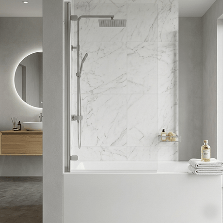 [BBSCRSSQ] Chrome 5mm Toughened Safety Glass Hinged Shower Bath Screen - Silo