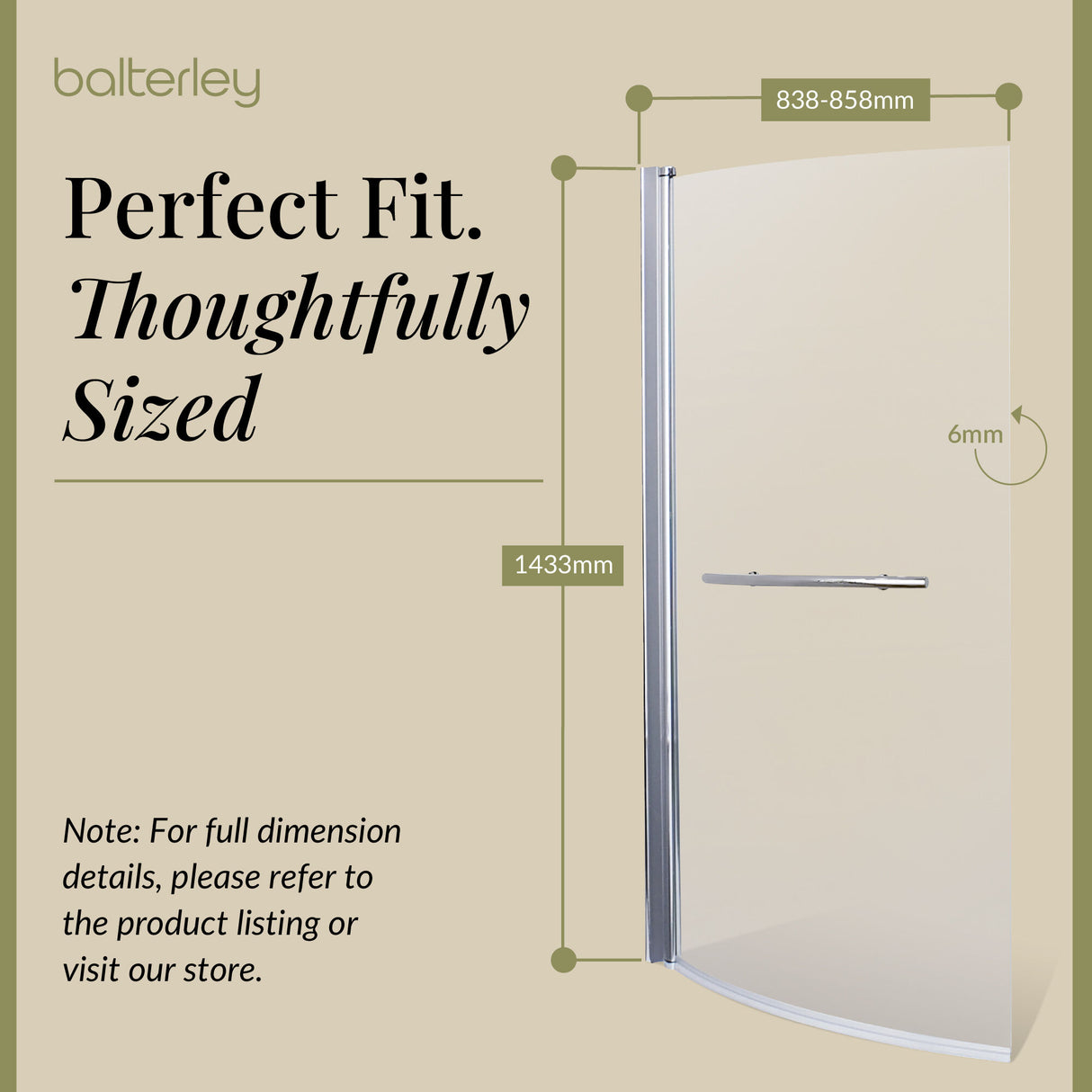 Curved 6mm Toughened Safety Glass Reversible B-Bath Screen