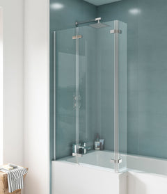 [BBSCSBS0] 5mm Toughened Safety Glass Centre Hinged L Shaped Shower Bath Screen - Chrome - Lifestyle 1