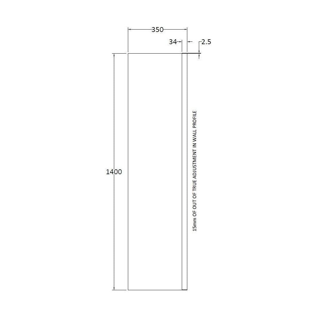 [BBSCSF1] Balterley Modern Fixed 6mm Toughened Safety Glass Reversible Bath Screen, 350mm - Chrome - Technical Drawing