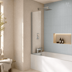 [BBSCSF1] Balterley Modern Fixed 6mm Toughened Safety Glass Reversible Bath Screen, 350mm - Chrome - Lifestyle 2