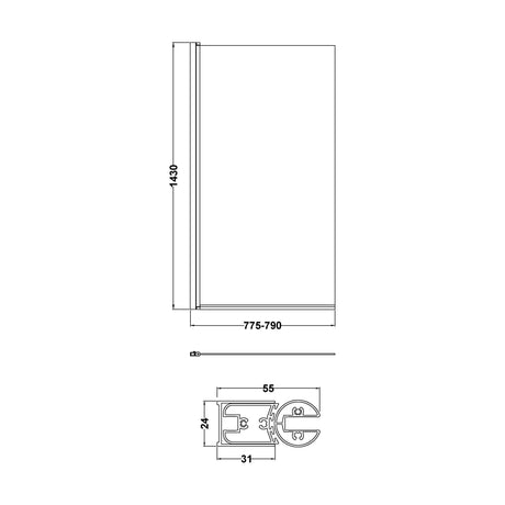 [BBSCSQ115] Balterley Bath Screen - Brushed Bronze - Technical Drawing