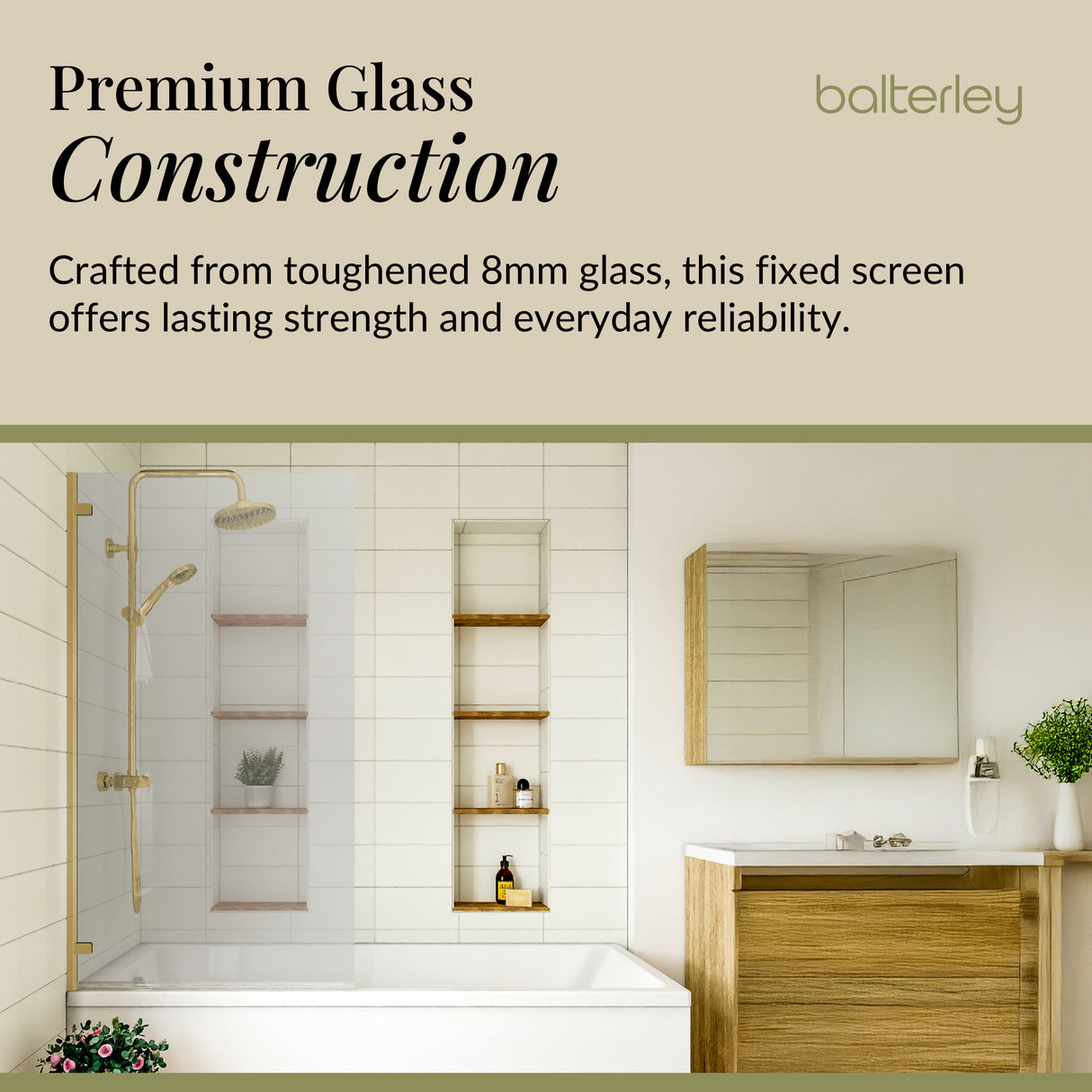 8mm Toughened Safety Glass Reversible Hinged Straight Shower Bath Screen - Choice of Colour