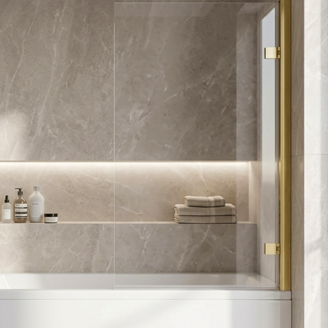 Contemporary 8mm Toughened Safety Glass Reversible Hinged Straight Shower Bath Screen - Choice of Colour