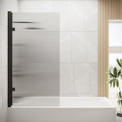 [BBSCSQ7FLBP] Contemporary 8mm Toughened Safety Glass Square Hinged Fluted Bath Screen, 1520 x 830 x 24mm - Choice of Colour - Lifestyle 1