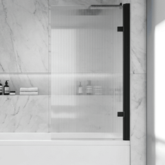 [BBSCSQ7FLBP] Contemporary 8mm Toughened Safety Glass Square Hinged Fluted Bath Screen, 1520 x 830 x 24mm - Choice of Colour - Silo