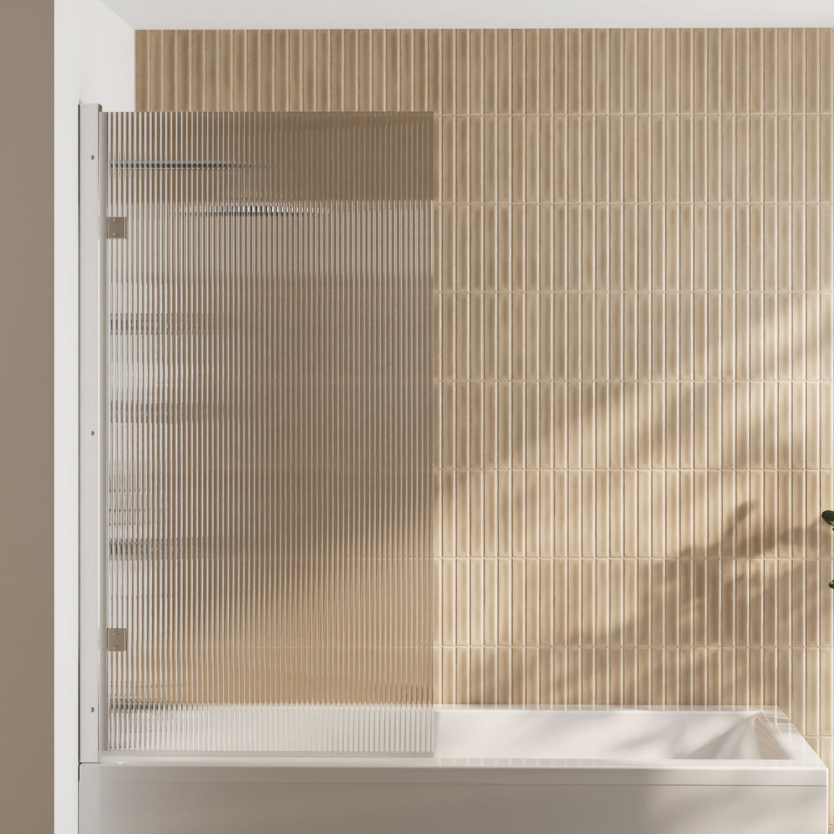 [BBSCSQ7FL] Contemporary 8mm Toughened Safety Glass Square Hinged Fluted Bath Screen, 1520 x 830 x 24mm - Choice of Colour - Lifestyle 1