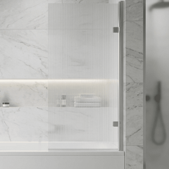 [BBSCSQ7FL] Contemporary 8mm Toughened Safety Glass Square Hinged Fluted Bath Screen, 1520 x 830 x 24mm - Choice of Colour - Silo
