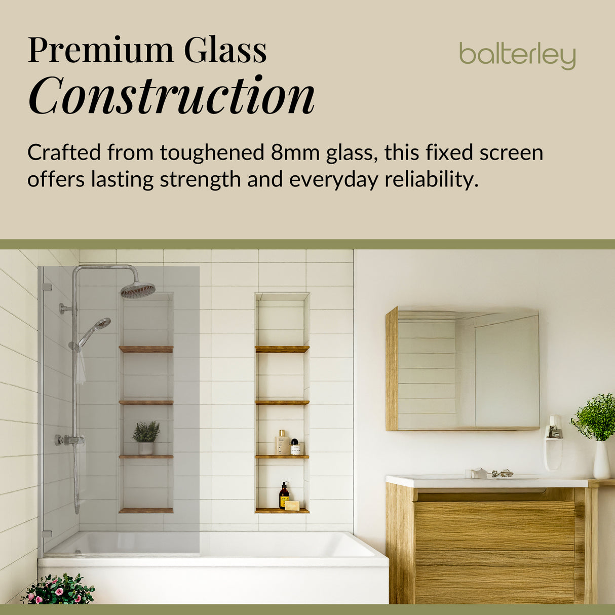 8mm Toughened Safety Glass Reversible Hinged Straight Shower Bath Screen - Choice of Colour