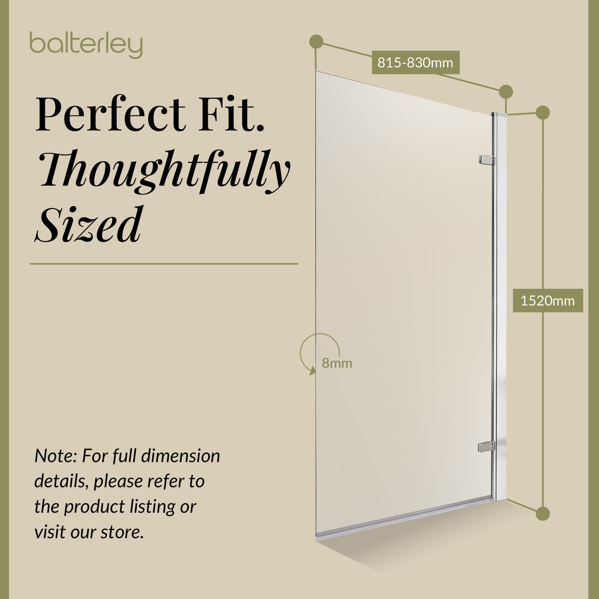 8mm Toughened Safety Glass Reversible Hinged Straight Shower Bath Screen - Choice of Colour