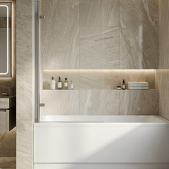 [BBSCSQ7] Contemporary 8mm Toughened Safety Glass Reversible Hinged Straight Shower Bath Screen - Choice of Colour - Silo