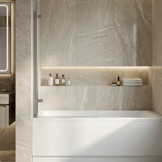 [BBSCSQ7] Contemporary 8mm Toughened Safety Glass Reversible Hinged Straight Shower Bath Screen - Choice of Colour - Silo
