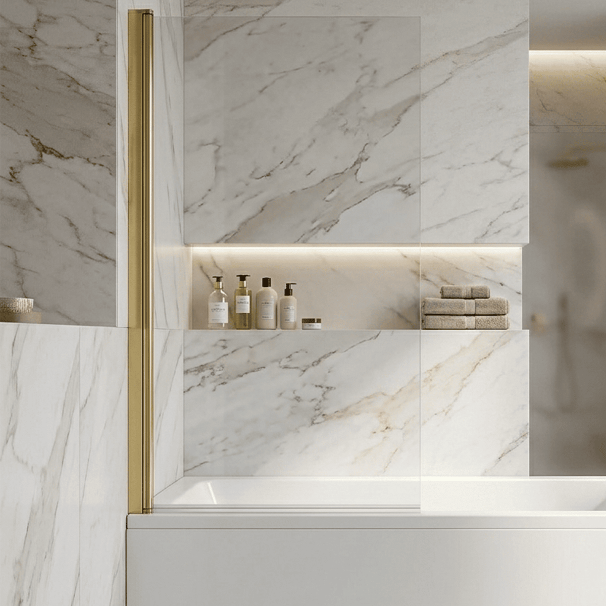 [BBSCSQ8] Contemporary Square 6mm Hinged Bath Screen, 1430 x 790mm, Choice of Finish - Silo