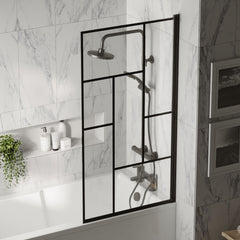 [BBSCSQBB] Balterley Abstract Modern Square 6mm Toughened Safety Glass Reversible Shower Bath Screen - Black - Lifestyle 3