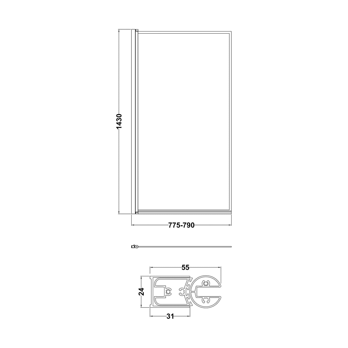 [BBSCSQBFC] SQUARE OUTER FRAMED BATH SCREEN (6) - Technical Drawing