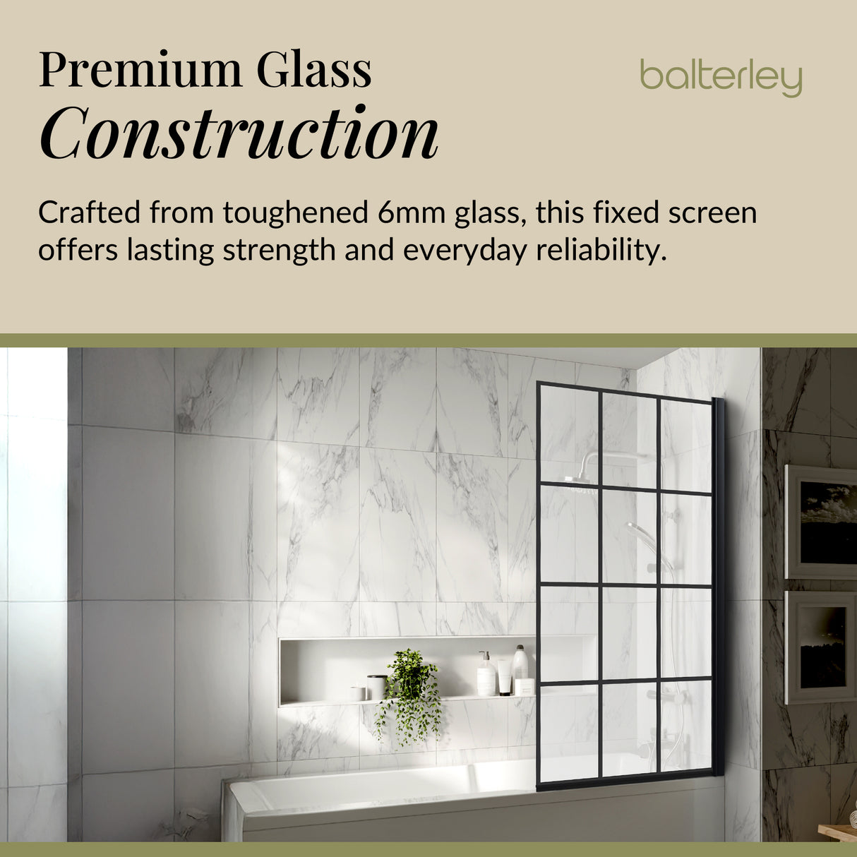 Black Framed Reversible Hinged Shower Bath Screen – 6 mm Toughened Safety Glass,  H: 1430 × W: 790 × D: 38 mm