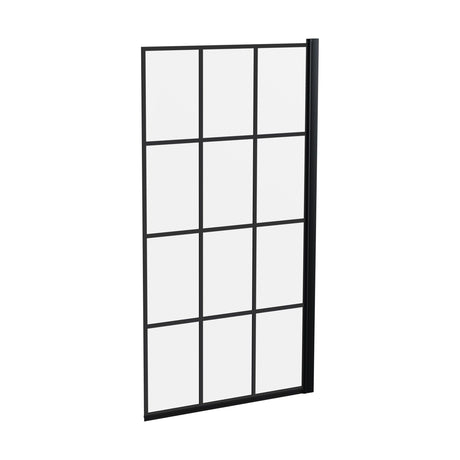 [BBSCSQBF] Contemporary Black Framed Reversible Hinged Shower Bath Screen - 6 mm Toughened Safety Glass, H: 1430 × W: 790 × D: 38 mm - Cutout