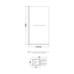 [BBSCSQR] Contemporary Square Bath Shower Screen - Choice of Style and Finish - Technical Drawing