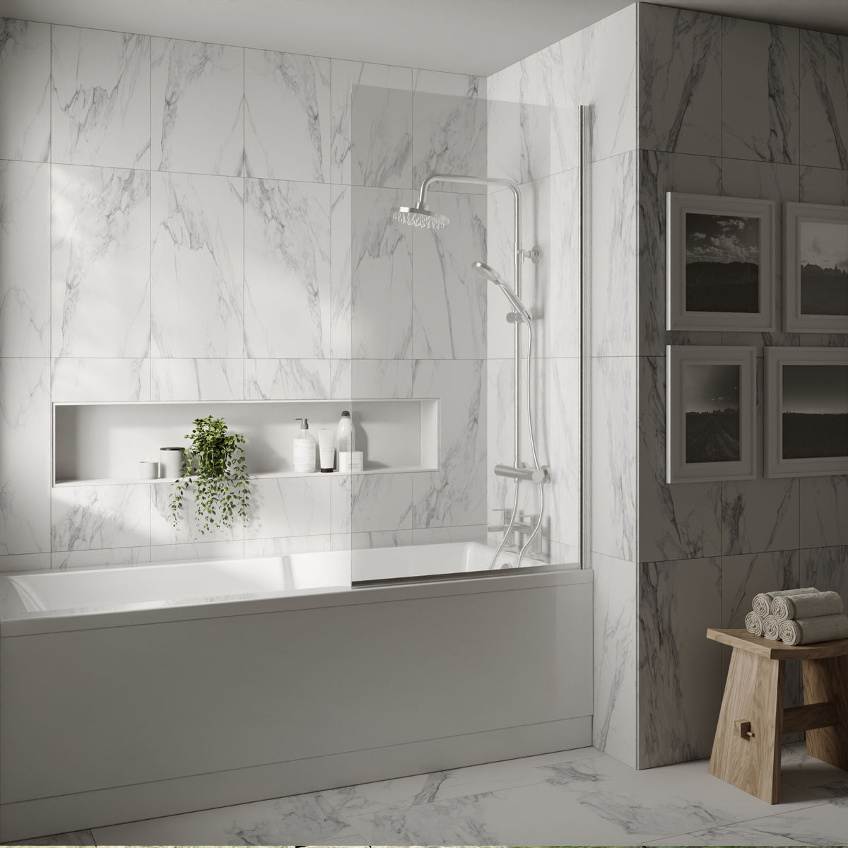 [BBSCSQ] Contemporary Square 6mm Hinged Bath Screen, 1430 x 790mm, Choice of Finish - Lifestyle 1