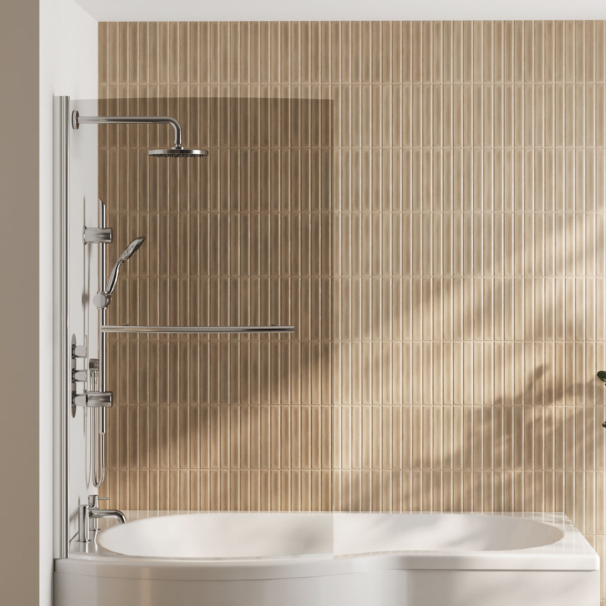 [BBSCSR1] Contemporary Curved 6mm Toughened Safety Glass Reversible B-Bath Screen - Lifestyle 1
