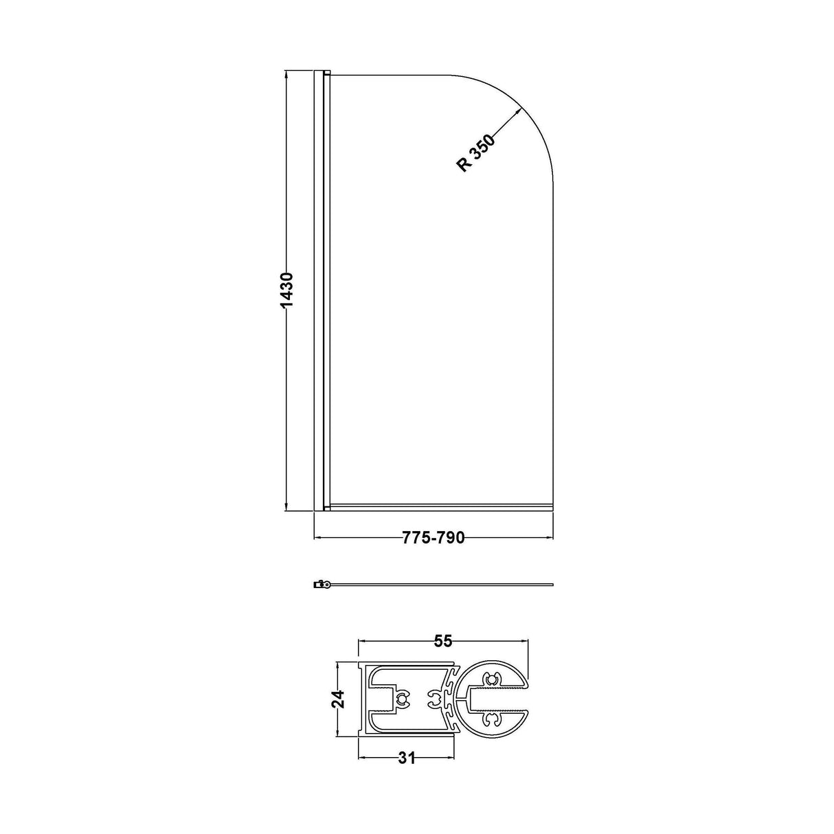 [BBSCSS115] Balterley Bath Screen - Technical Drawing