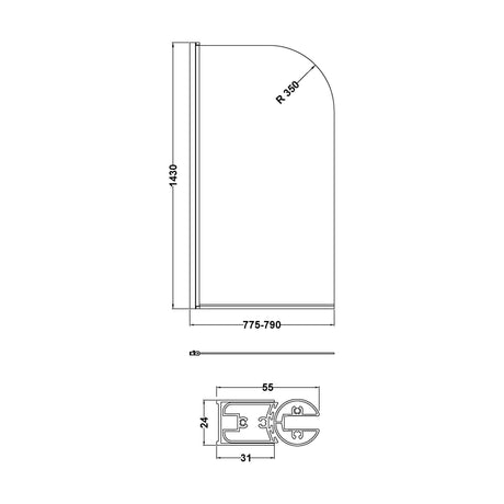 [BBSCSS115] Balterley Bath Screen - Technical Drawing