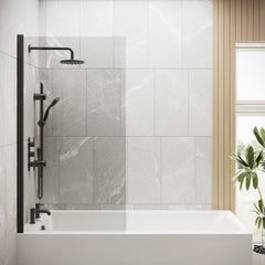 [BBSCSS6BP] Contemporary Square 6mm Hinged Bath Screen, 1430 x 790mm, Choice of Finish - Lifestyle 1