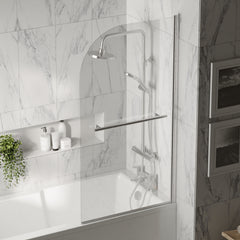 [BBSCSSR1] Balterley Modern 6mm Toughened Safety Glass Reversible Shower Bath Screen with Towel Rail, 1430 x 790mm - Chrome - Lifestyle 3