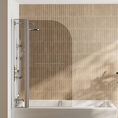 [BBSCSSR2] Balterley Modern 6mm Glass Reversible Shower Bath Screen Fixed Panel, 1433 x 998mm - Chrome - Lifestyle 1