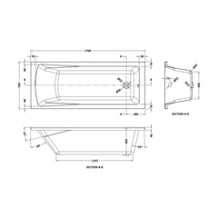 [BBSE008] Square SE Bath with Leg Set 1700x700 EL - Technical Drawing