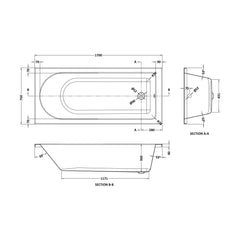 [BBSE014] Round Single Ended Eternalite Bath with Leg Set, Choice of Size - Technical Drawing