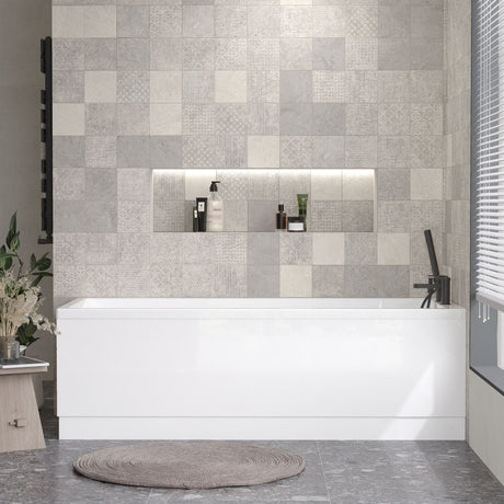 [BBSE809] Balterley Modern Square Thin Edge Single Ended Straight Shower Bath with Leg Set, 1700mm x 700mm - White - Lifestyle 1