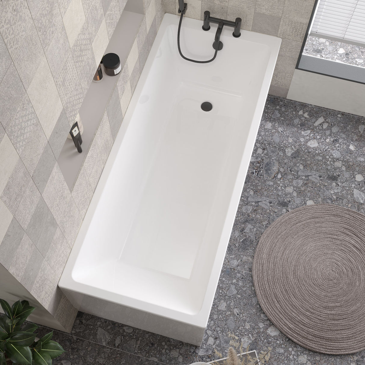 [BBSE809] Balterley Modern Square Thin Edge Single Ended Straight Shower Bath with Leg Set, 1700mm x 700mm - White - Lifestyle 2