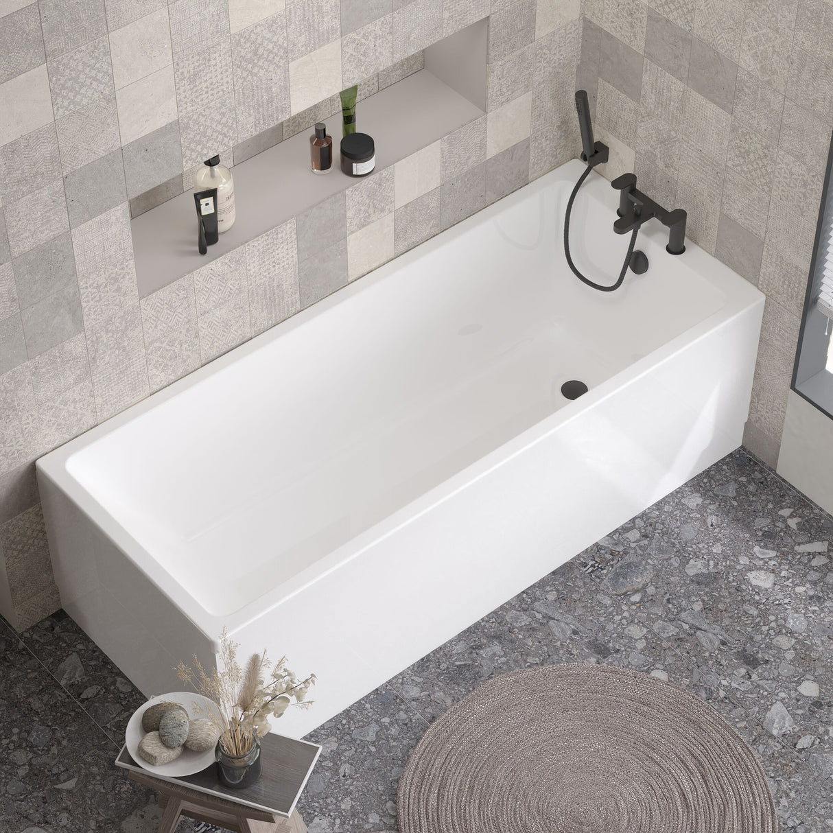 [BBSE809] Balterley Modern Square Thin Edge Single Ended Straight Shower Bath with Leg Set, 1700mm x 700mm - White - Lifestyle 3