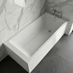 [BBSE809] Balterley Modern Square Thin Edge Single Ended Straight Shower Bath with Leg Set, 1700mm x 700mm - White - Silo