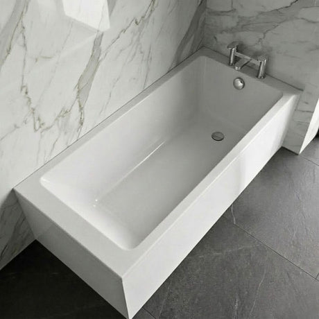 [BBSE809] Balterley Modern Square Thin Edge Single Ended Straight Shower Bath with Leg Set, 1700mm x 700mm - White - Silo