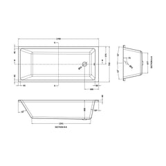 [BBSE810] Thin Edge SE Bath & Legs 1700x750 - Technical Drawing