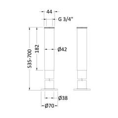 [BBSP314] Bath Legs With Adjustable Shrouds - Technical Drawing