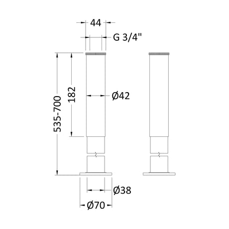 [BBSP314] Bath Legs With Adjustable Shrouds - Technical Drawing