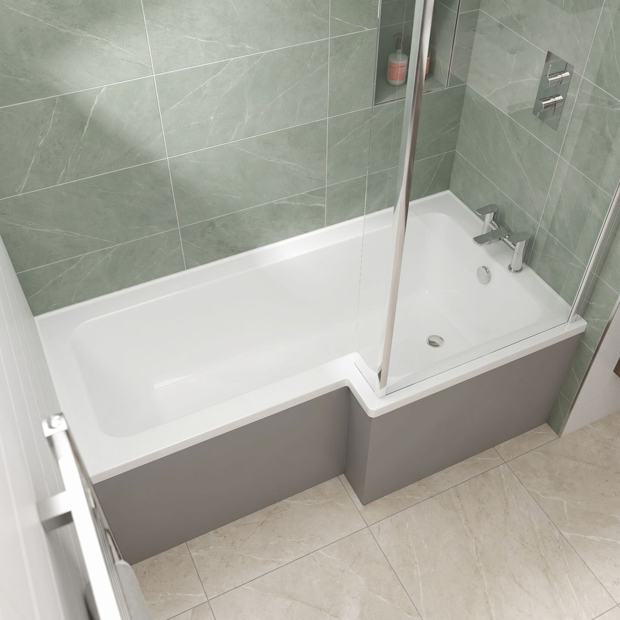 [BBSS1585R] Contemporary Square Shower Bath - Choose Size and Orientation - Lifestyle 1